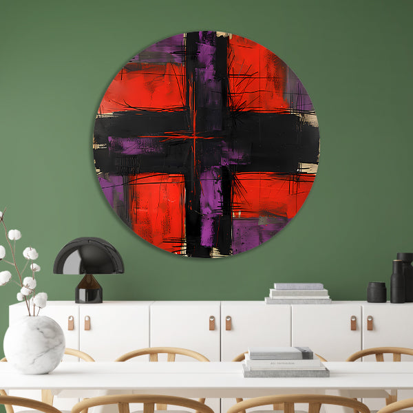 Abstract modern schilderij met dynamische lijnen aluminium muurcirkel