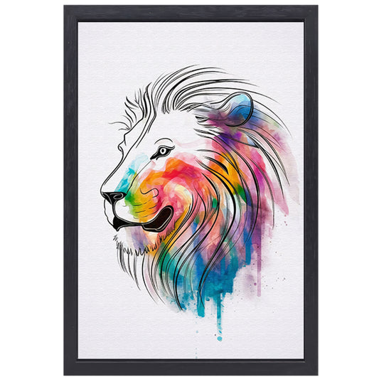 Abstracte Kleurrijke Leeuw in Lijnen canvas met baklijst