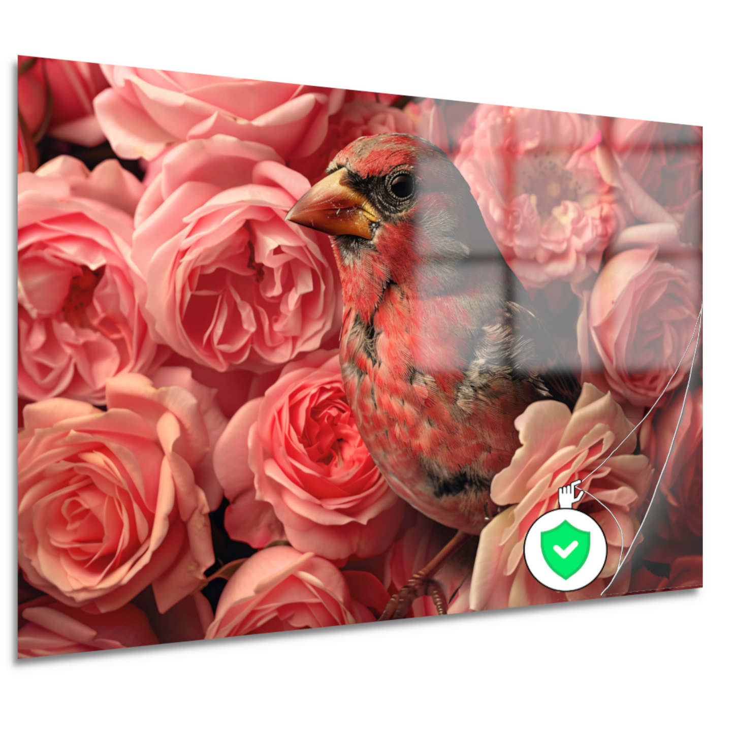 Vogel omhuld door roze rozenpracht canvas