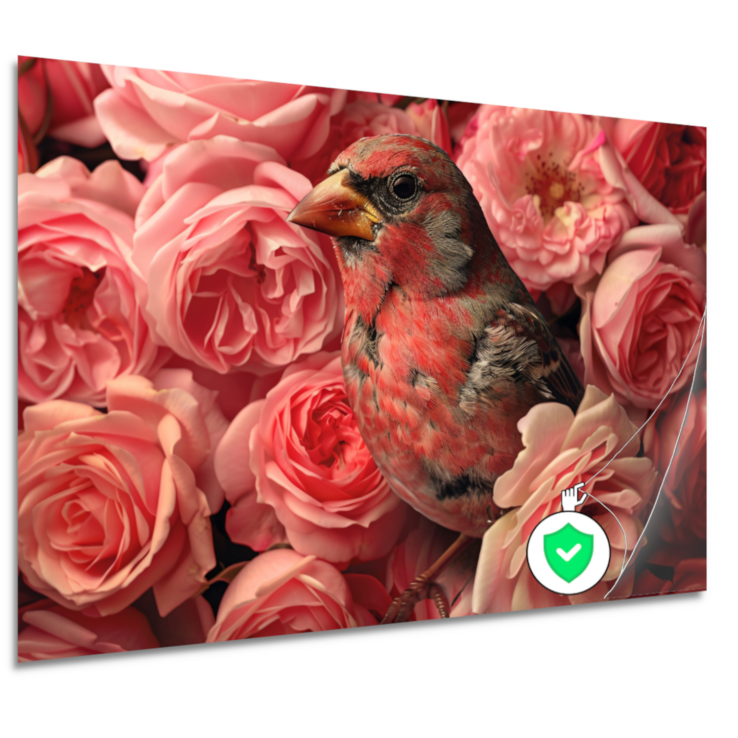 Vogel omhuld door roze rozenpracht canvas