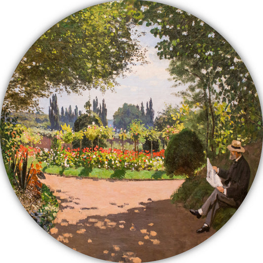 Adolphe Monet in de tuin van Le Coteau in Sainte-Adresse - Claude Monet aluminium muurcirkel