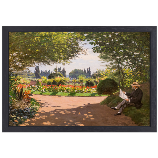 Adolphe Monet in de tuin van Le Coteau in Sainte-Adresse - Claude Monet canvas met baklijst