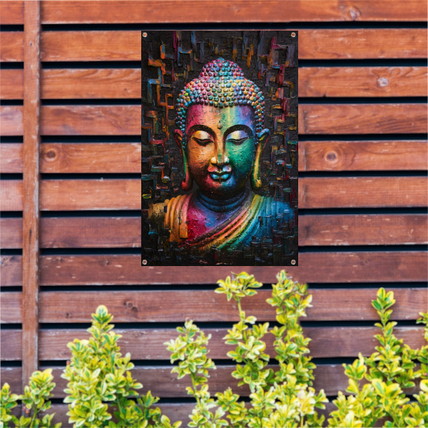 Boeddha in kleurrijk abstract expressionisme tuinposter