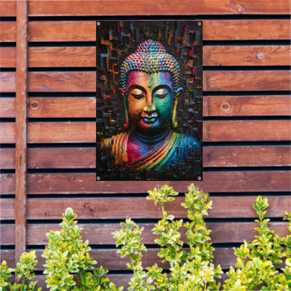 Boeddha in kleurrijk abstract expressionisme tuinposter