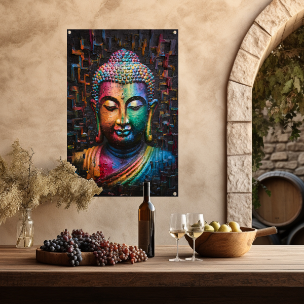 Boeddha in kleurrijk abstract expressionisme tuinposter