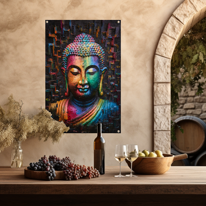 Boeddha in kleurrijk abstract expressionisme tuinposter