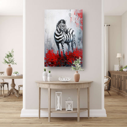 Abstract schilderij van zebra met rode accenten poster
