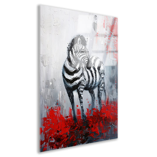 Abstract schilderij van zebra met rode accenten acrylglas