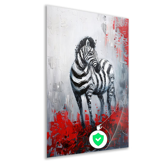 Abstract schilderij van zebra met rode accenten poster