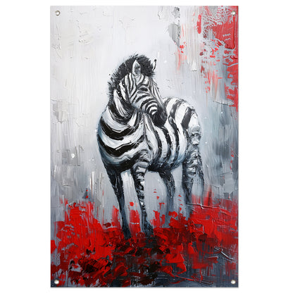 Abstract schilderij van zebra met rode accenten tuinposter