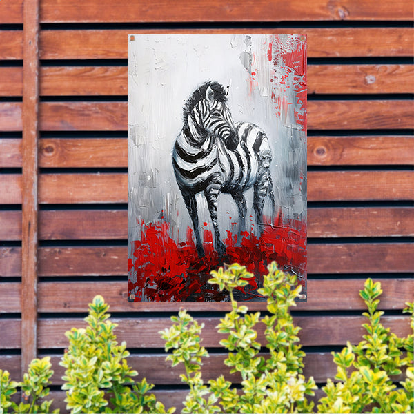 Abstract schilderij van zebra met rode accenten tuinposter