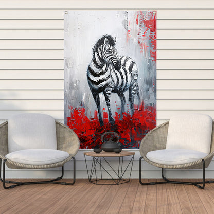 Abstract schilderij van zebra met rode accenten tuinposter