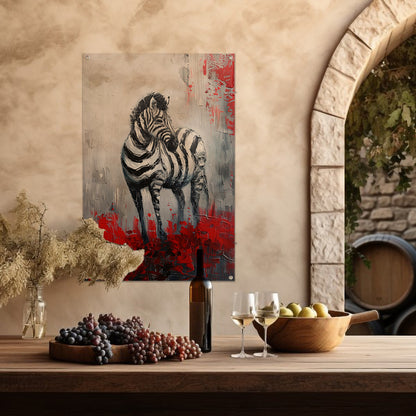 Abstract schilderij van zebra met rode accenten tuinposter