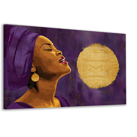 Afrikaanse vrouw met paarse doek en gouden maan canvas