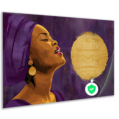 Afrikaanse vrouw met paarse doek en gouden maan poster