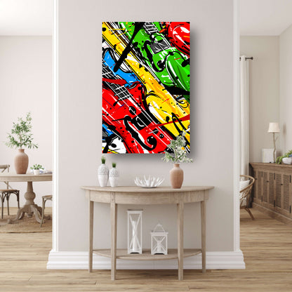 Kleurrijk Abstract gitaar kunst canvas met baklijst