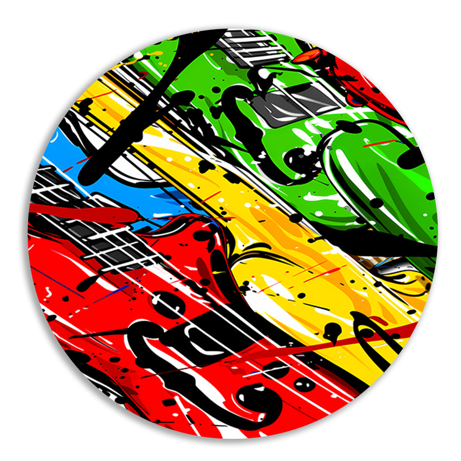 Kleurrijk Abstract gitaar kunst aluminium muurcirkel