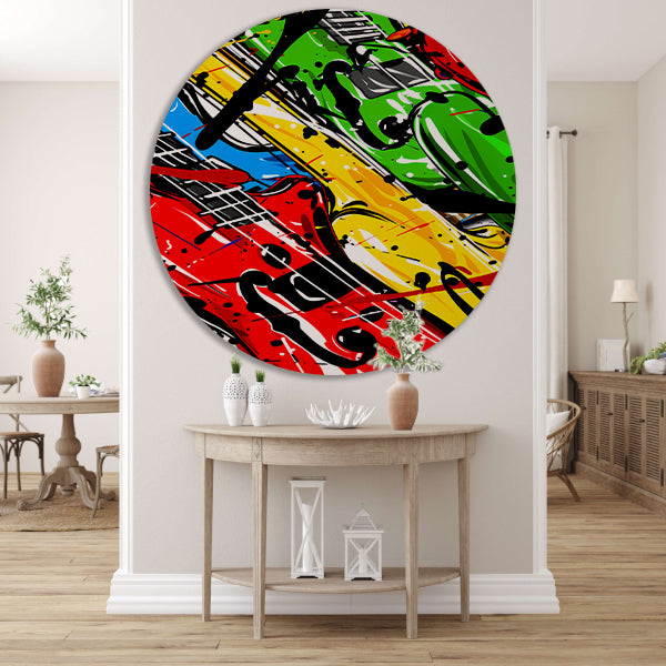 Kleurrijk Abstract gitaar kunst aluminium muurcirkel