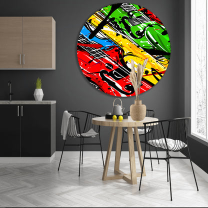 Kleurrijk Abstract gitaar kunst aluminium muurcirkel