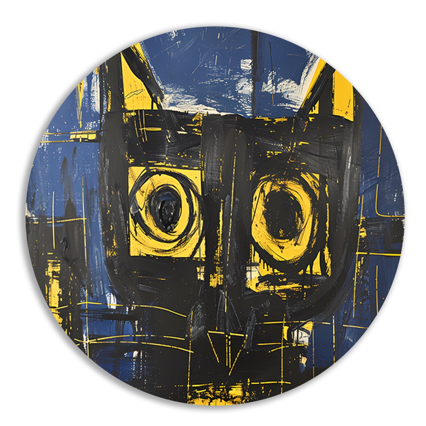 Abstract expressieve schilderij van een kat aluminium muurcirkel