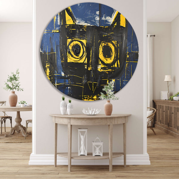 Abstract expressieve schilderij van een kat aluminium muurcirkel
