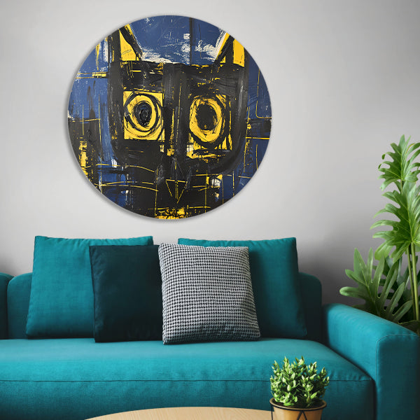Abstract expressieve schilderij van een kat aluminium muurcirkel