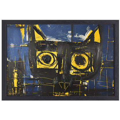 Abstract expressieve schilderij van een kat canvas met baklijst
