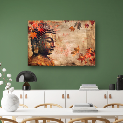 Boeddha in Herfstbladeren Sepia Toon canvas