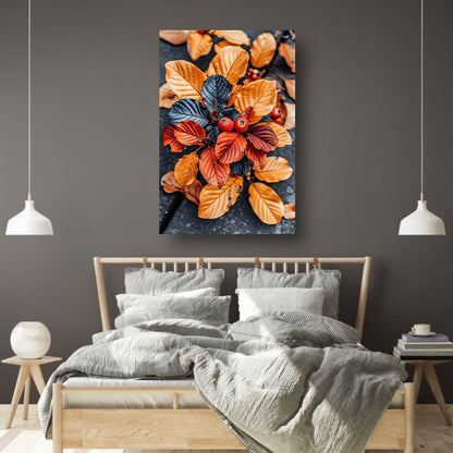 Close-up van rode bessen en herfstbladeren. acrylglas