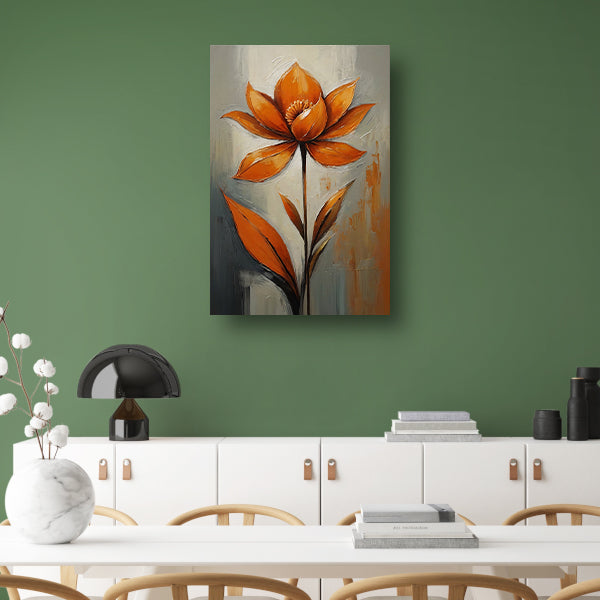 Oranje Bloesem Impressie op Grijs Canvas canvas