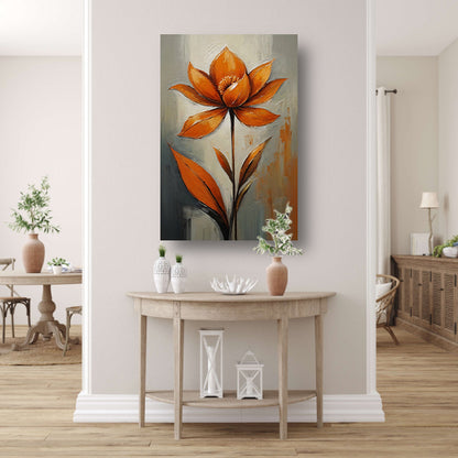 Oranje Bloesem Impressie op Grijs Canvas canvas