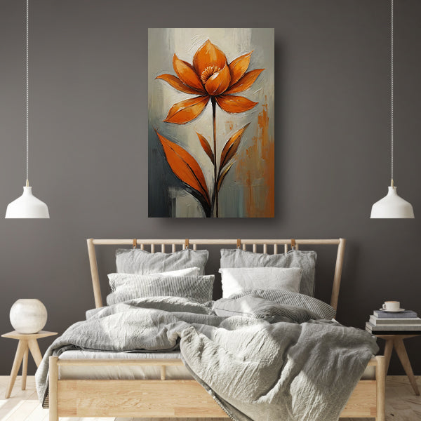 Oranje Bloesem Impressie op Grijs Canvas canvas