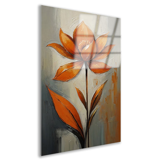 Oranje Bloesem Impressie op Grijs Canvas Acrylglas