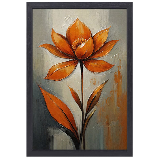 Oranje Bloesem Impressie op Grijs Canvas canvas met baklijst