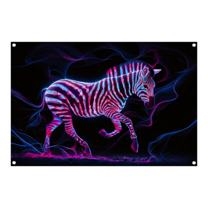 Fluorescerende zebra in neonkleuren kunstwerk tuinposter