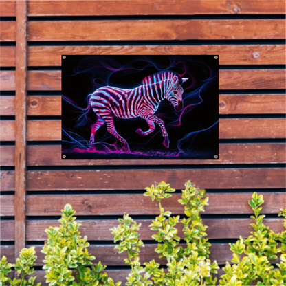 Fluorescerende zebra in neonkleuren kunstwerk tuinposter