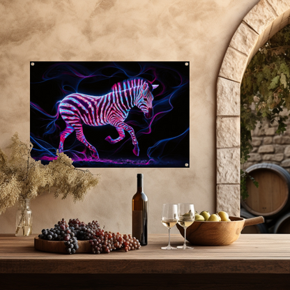 Fluorescerende zebra in neonkleuren kunstwerk tuinposter