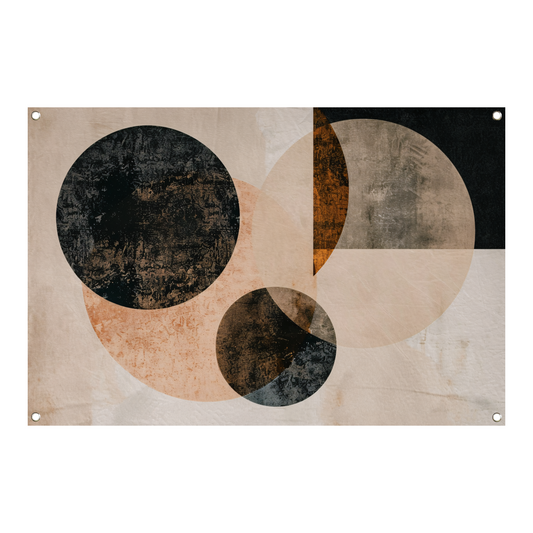 Overlappende Sepia Cirkels en Lijnen Kunstwerk tuinposter