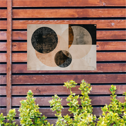 Overlappende Sepia Cirkels en Lijnen Kunstwerk tuinposter
