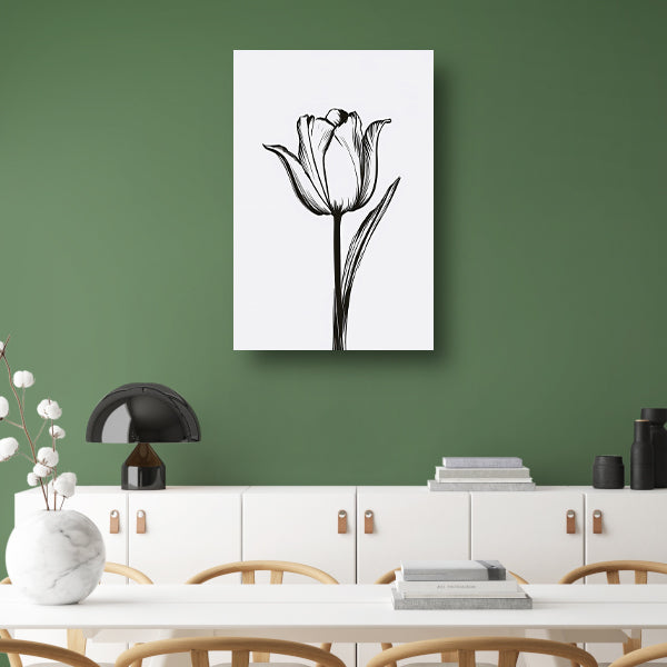 Zwarte lijnen, witte tulp, minimalistisch design acrylglas