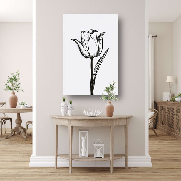 Zwarte lijnen, witte tulp, minimalistisch design canvas