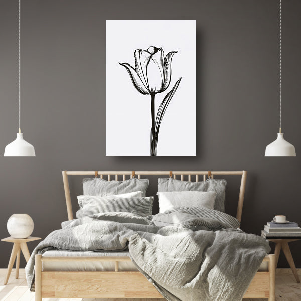 Zwarte lijnen, witte tulp, minimalistisch design canvas