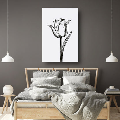 Zwarte lijnen, witte tulp, minimalistisch design canvas