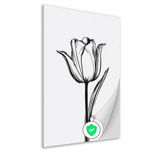 Zwarte lijnen, witte tulp, minimalistisch design poster