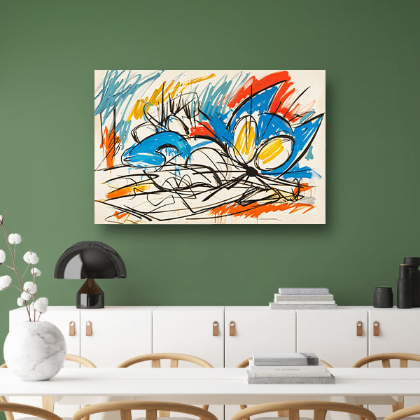 Abstracte kleurrijke kat schilderij in moderne stijl poster