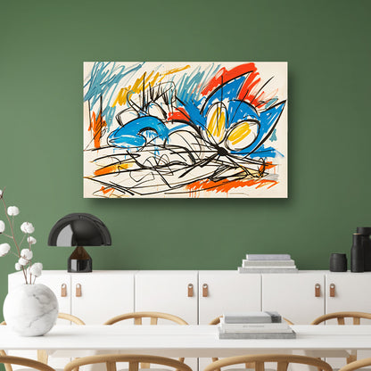 Abstracte kleurrijke kat schilderij in moderne stijl poster