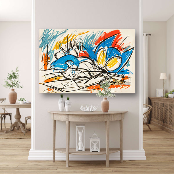 Abstracte kleurrijke kat schilderij in moderne stijl poster