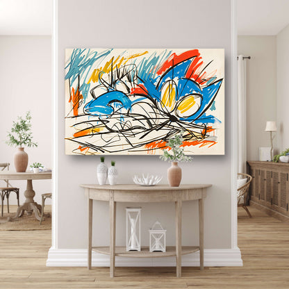 Abstracte kleurrijke kat schilderij in moderne stijl poster