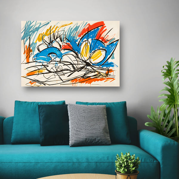 Abstracte kleurrijke kat schilderij in moderne stijl poster