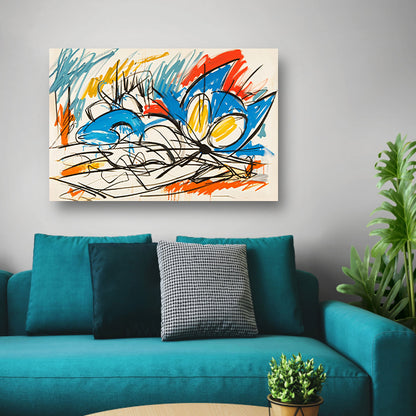 Abstracte kleurrijke kat schilderij in moderne stijl poster